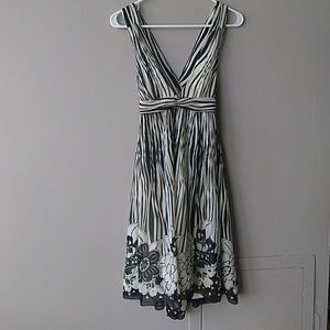 Black and white striped dress with floral pattern